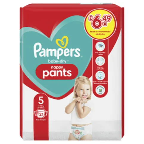 Pampers Baby-Dry Nappy Pants Size 5,  Nappies, 12kg - 17kg