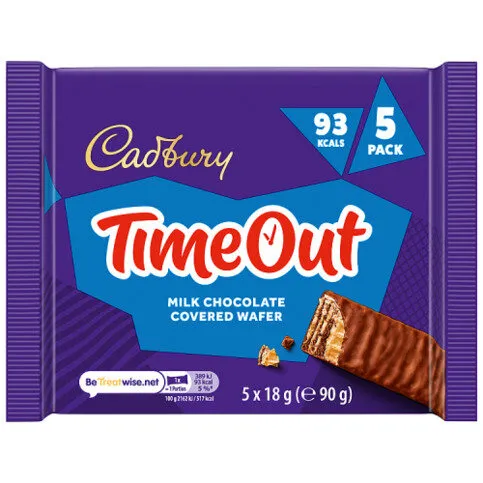 Cadbury Timeout 5-pack Milk Chocolate Wafer Biscuit Bars Multipack (5x 18g bars) 90 g