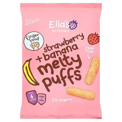 Ella's Kitchen Organic Strawberry + Banana Melty Puffs Pack 6+ Months 20g