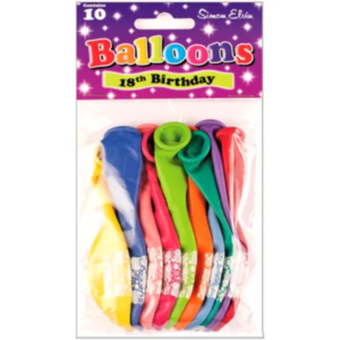 Simon Elvin 18th Birthday Balloons 10 Pack