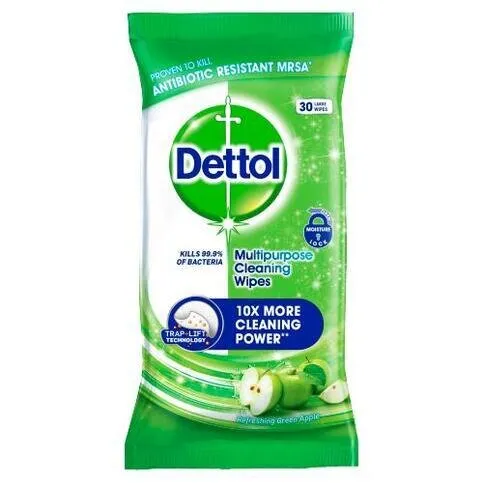 Dettol Multipurpose Cleaning Wipes Refreshing Green Apple 30 Large Wipes