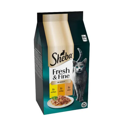 SHEBA® Fresh & Fine Adult Wet Cat Food Chicken &Turkey Gravy 6x50g Pouches